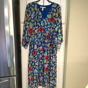 Hutch Mixed Citrus Blue Midi Dress Handkerchief Hem